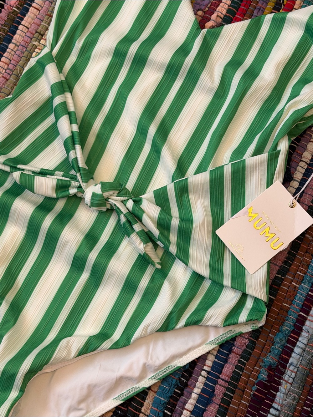 Show Me Your MuMu Green & White Striped Tie-Front Bodysuit